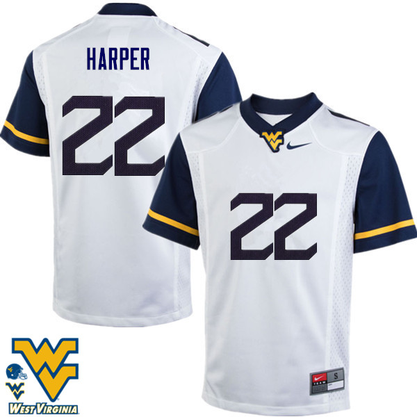 Men #22 Jarrod Harper West Virginia Mountaineers College Football Jerseys-White